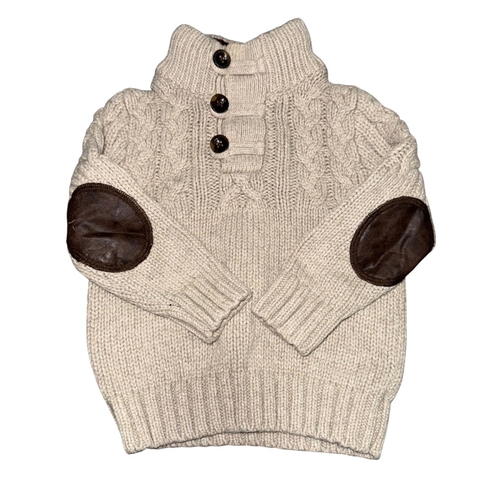 babyGap Toddler Boys Girls Tan Cable Knit Sweater‎ Elbow Patches 18 24 Months